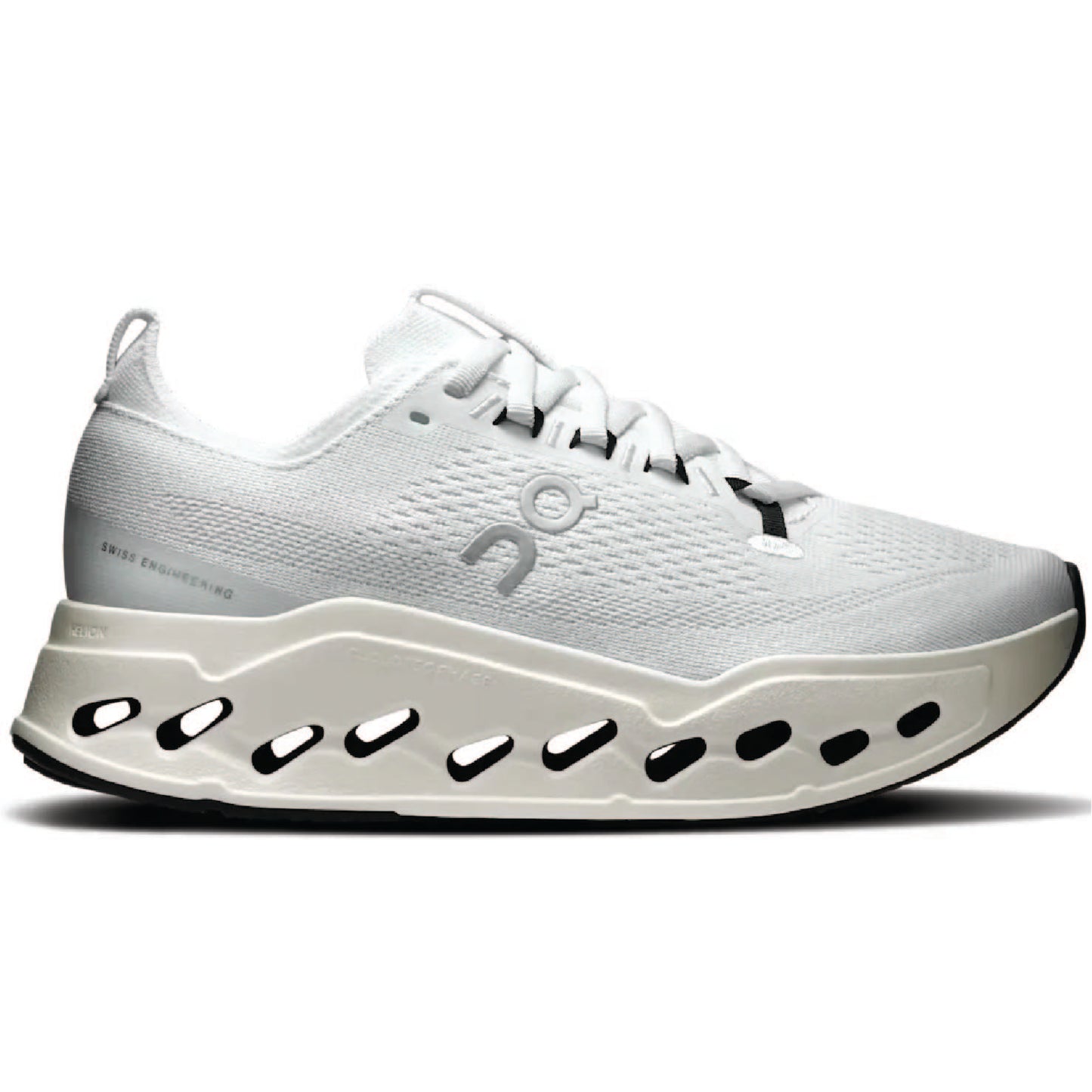 On Cloudsurfer Max shoes in the white/white